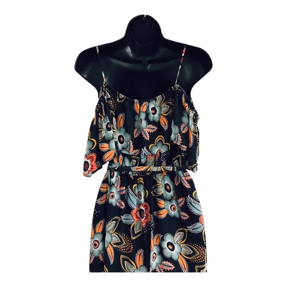 Loft Cold shoulder wrap style v-neck belted dark floral maxi dress size small - Picture 8 of 15